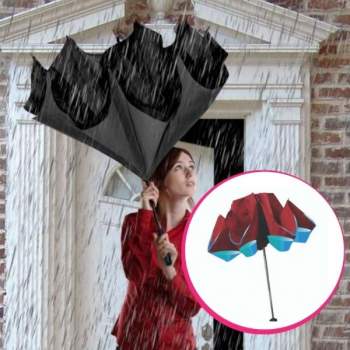Set umbrele reversibile Wonderdry: umbrelă automată, lungă, neagră și umbrelă compactă, roșie CADOU
