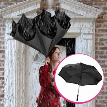 Set umbrele reversibile Wonderdry: umbrelă automată, lungă, neagră și umbrelă compactă, neagră CADOU