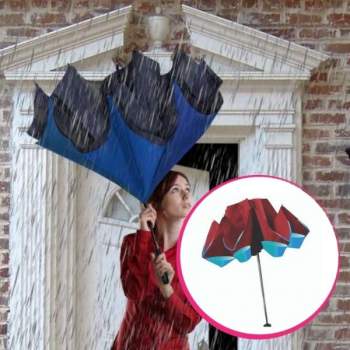 Set umbrele reversibile Wonderdry: umbrelă automată, lungă, albastră și umbrelă compactă, roșie CADOU