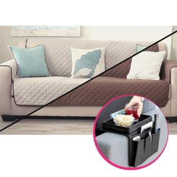Set Husă reversibilă de protecție pentru canapea, 190cm, Sofa Saver, bej/maro + Organizator Sofa Tray