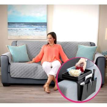 Set Husă reversibilă de protecție pentru canapea, 190cm, Sofa Saver, gri/gri închis + Organizator Sofa Tray