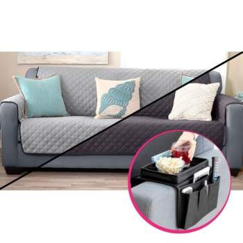 Set Husă reversibilă de protecție pentru canapea, 125cm, Sofa Saver, gri/gri închis + Organizator Sofa Tray
